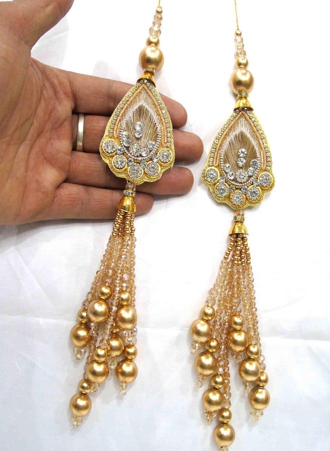 Strala Golden Handmade Work Ethnic Hanging Latkan for Lehenga Color Gold for Women Latkan Fancy Designer Teasel Fabric Silk Design-20 (Golden Jarkan) - Image 2